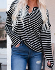 Emryn Striped Ruffled Buttoned Long Sleeve Top