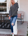 Emryn Striped Ruffled Buttoned Long Sleeve Top