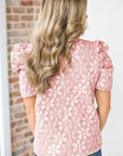 Alma Floral Lace Ruched Bubble Sleeve Top