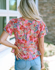 Violeta Surplice V Neck Floral Print Flutter Peplum Blouse