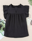Eileen Ruffle Accent Flutter Sleeve Notch Neck Top