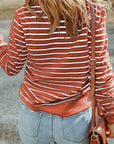 Hannah Striped Print Ribbed Trim Long Sleeve Top