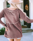 Liana Waffle Knit V Neck Long Sleeve Babydoll Top