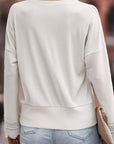Lola Ribbed Texture Lace Trim V Neck Long Sleeve Top