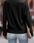 Lola Ribbed Texture Lace Trim V Neck Long Sleeve Top