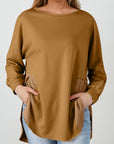 Dahlia Crinkle Splicing Raw Hem High Low Oversized Blouse