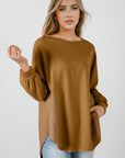 Dahlia Crinkle Splicing Raw Hem High Low Oversized Blouse