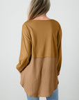 Dahlia Crinkle Splicing Raw Hem High Low Oversized Blouse
