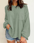 Noa Exposed Seam Patchwork Bubble Sleeve Waffle Knit Top