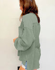 Noa Exposed Seam Patchwork Bubble Sleeve Waffle Knit Top