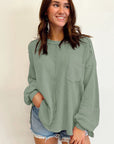 Noa Exposed Seam Patchwork Bubble Sleeve Waffle Knit Top