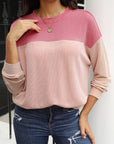 Rachel Block Long Sleeve Ribbed Loose Top