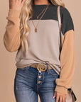 Rachel Block Long Sleeve Ribbed Loose Top