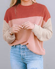 Rachel Block Long Sleeve Ribbed Loose Top