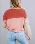 Rachel Block Long Sleeve Ribbed Loose Top