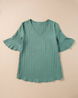Capri Ruffled Half Sleeve V Neck Textured Top