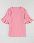 Capri Ruffled Half Sleeve V Neck Textured Top