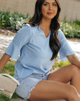 Capri Ruffled Half Sleeve V Neck Textured Top