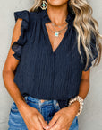 Keira V Neck Flutter Sleeve Textured Blouse