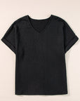 Siena Textured Rolled Sleeve V Neck Tee