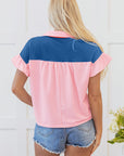 Carolina Half Buttoned Ruffled Short Sleeve Top