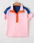 Carolina Half Buttoned Ruffled Short Sleeve Top