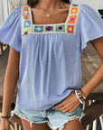 Marisol Stripe Textured Ruffle Square Neck Blouse