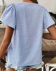 Marisol Stripe Textured Ruffle Square Neck Blouse