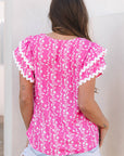 Rayna Floral Ric-rac Tiered Ruffled V Neck Blouse