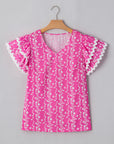 Rayna Floral Ric-rac Tiered Ruffled V Neck Blouse