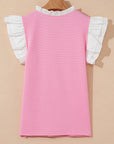 Serena Contrast V Neck Ruffled Textured Knit Top