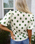 Nylah Polka Dot Shirred Yoke Blouse