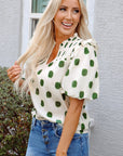 Nylah Polka Dot Shirred Yoke Blouse