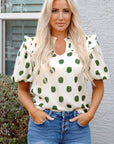 Nylah Polka Dot Shirred Yoke Blouse