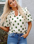 Nylah Polka Dot Shirred Yoke Blouse