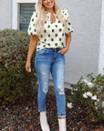 Nylah Polka Dot Shirred Yoke Blouse