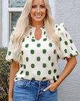Nylah Polka Dot Shirred Yoke Blouse