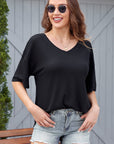 Jennifer Waffle Knit Drop Shoulder Loose Top