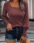 Mabel Ribbed Bishop Sleeve Round Neck Top