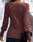Mabel Ribbed Bishop Sleeve Round Neck Top