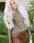 Amora V Neck Buttoned Ribbed Knit Top