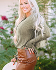 Amora V Neck Buttoned Ribbed Knit Top