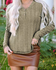 Amora V Neck Buttoned Ribbed Knit Top