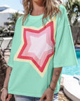 Halle Star Patched Half Sleeve Oversized Tee