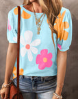 Macy Flower Print Bubble Sleeve Tee