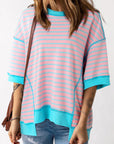 Adley Stripe Oversized Exposed Seam High Low Top