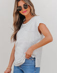 Tilly Stripe Cap Sleeve Crew Neck top