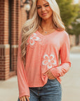 Emery Floral Patchwork V Neck Long Sleeve Top