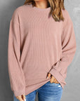 Faith Solid Ribbed Knit Round Neck Pullover Sweatshirt