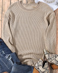 Faith Solid Ribbed Knit Round Neck Pullover Sweatshirt